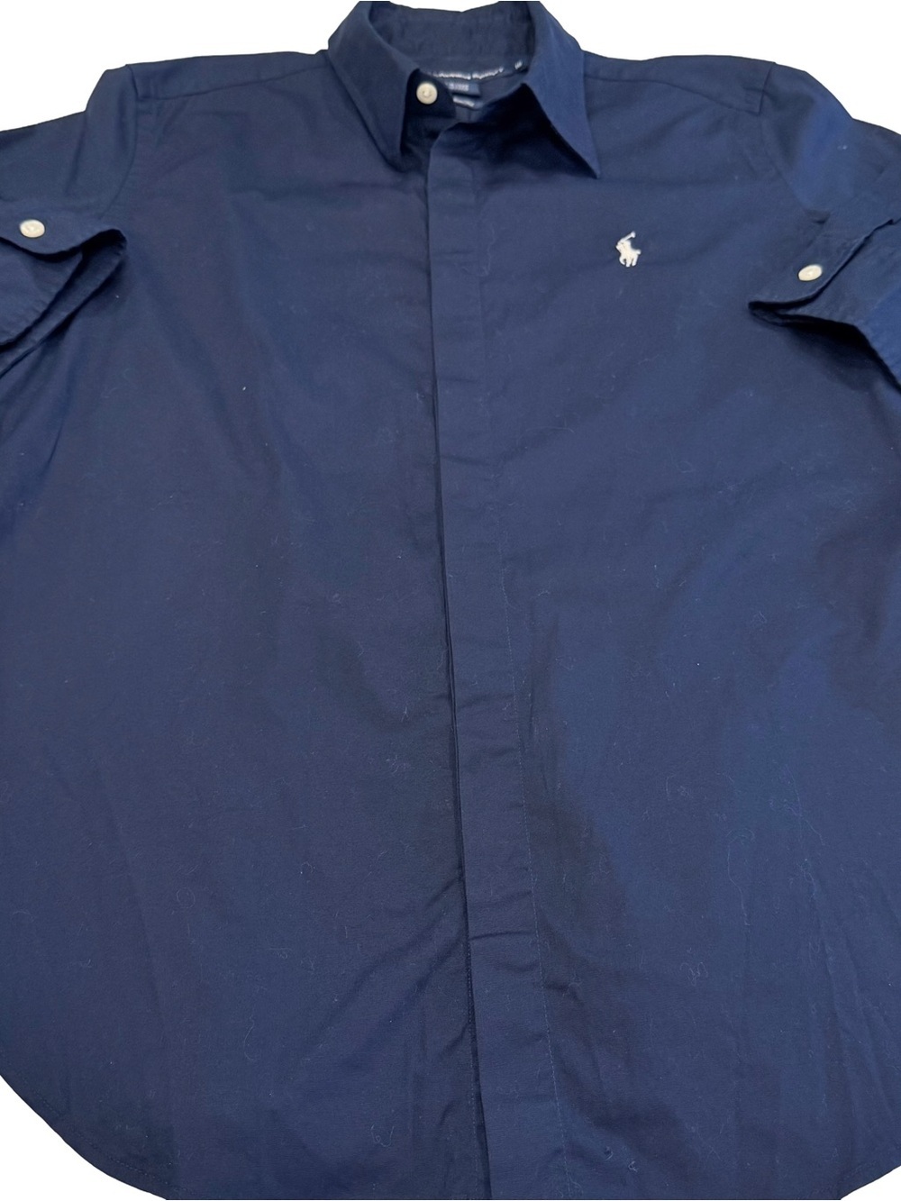 Ralph Lauren Sport Women’s Navy Blue Button Down Short S/S Pony Logo Sz 10 EUC - Picture 2 of 10